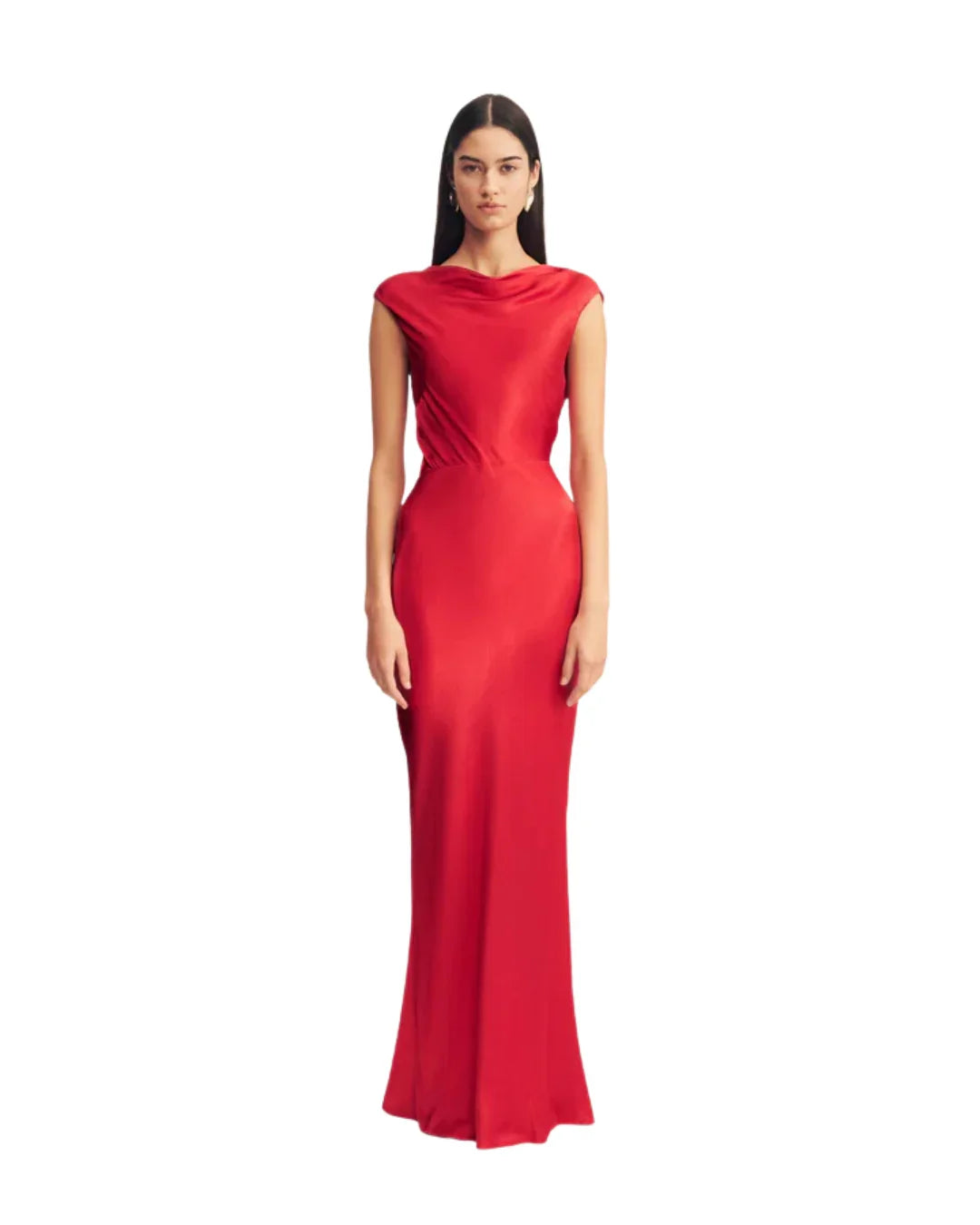 Red cowl neck sleeveless maxi dress with fitted silhouette — Shona Joy | Endless UAE