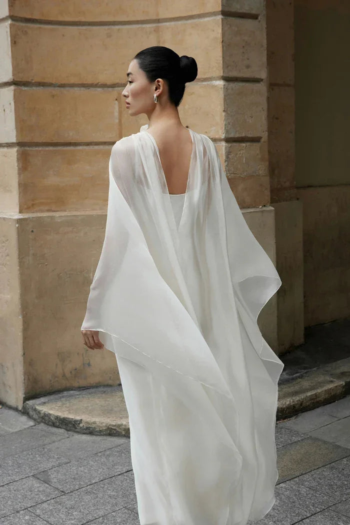 Mary Rose ivory silk slip dress with draped cape overlay — Huong Boutique | Endless UAE