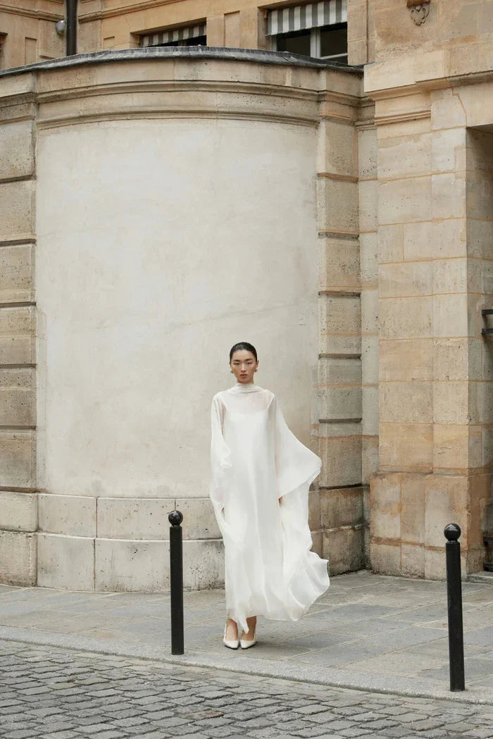Mary Rose ivory silk slip dress with draped cape overlay — Huong Boutique | Endless UAE