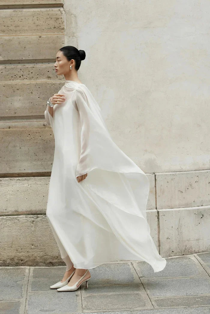 Mary Rose ivory silk slip dress with draped cape overlay — Huong Boutique | Endless UAE