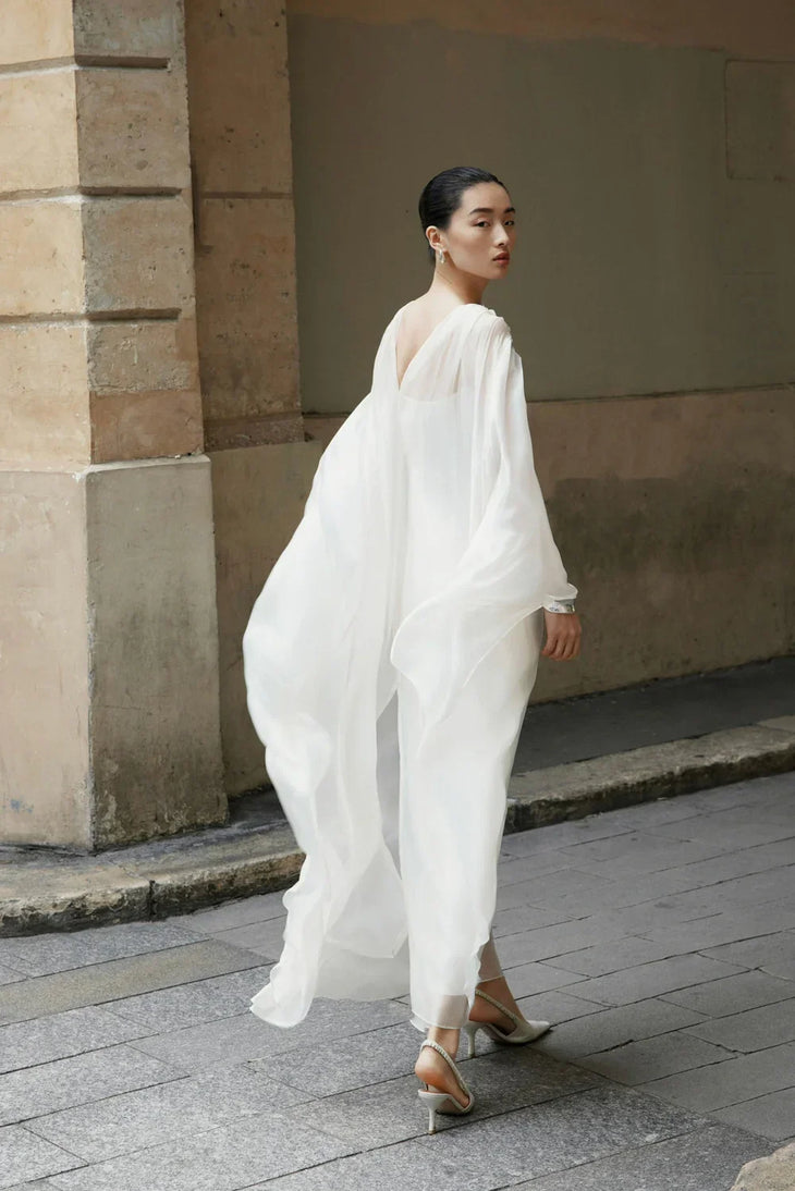 Mary Rose ivory silk slip dress with draped cape overlay — Huong Boutique | Endless UAE