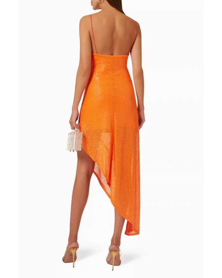 Kanelios orange sequinned asymmetric cami dress — Rotate Birger Christensen | Endless UAE