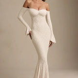 Verena Off-Shoulder Ruffle Lace Maxi Dress