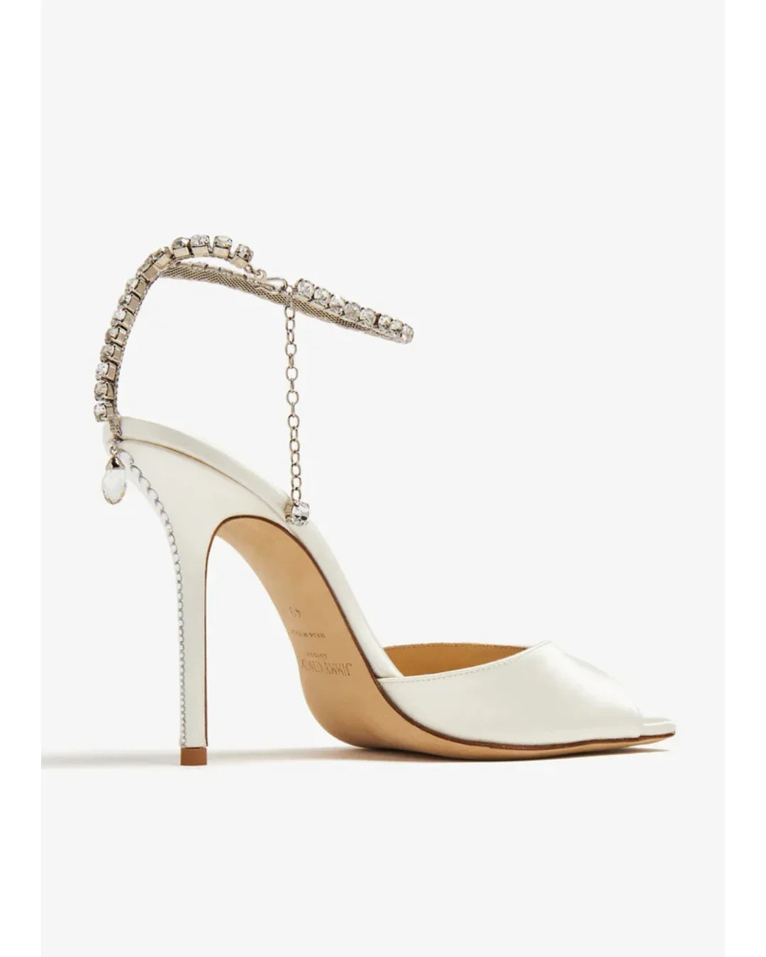 Saeda 100 cream satin sandal with crystal-embellished ankle strap — Jimmy Choo | Endless UAE