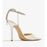 Saeda 100 cream satin sandal with crystal-embellished ankle strap — Jimmy Choo | Endless UAE