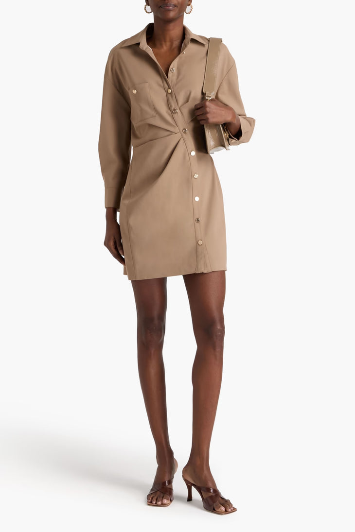 Beige button-front mini shirt dress with long sleeves and chest pockets — Maje | Endless UAE