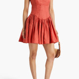 Gathered Linen Mini Dress