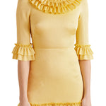 Yellow ruffled silk-blend mini dress with three-quarter sleeves — The Vampire's Wife | Endless UAE