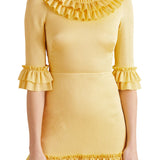 Yellow ruffled silk-blend mini dress with three-quarter sleeves — The Vampire's Wife | Endless UAE