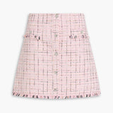 Frayed Pink Metallic Tweed Mini Skirt