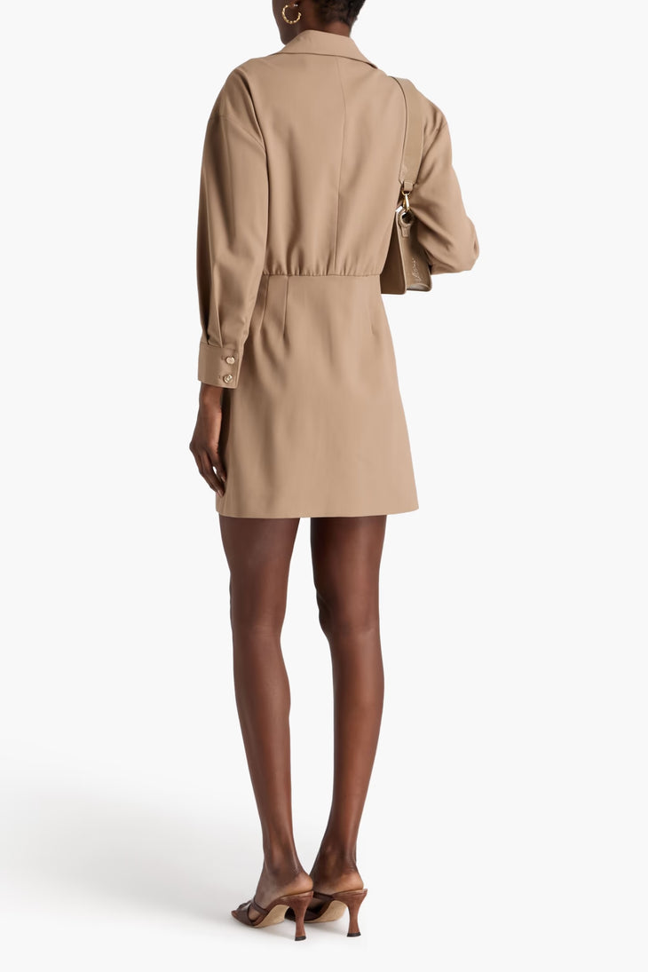 Beige button-front mini shirt dress with long sleeves and chest pockets — Maje | Endless UAE