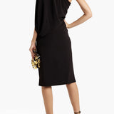 Black one-shoulder draped stretch-crepe dress with asymmetric silhouette and knee length — Halston | Endless UAE