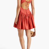 Gathered Linen Mini Dress