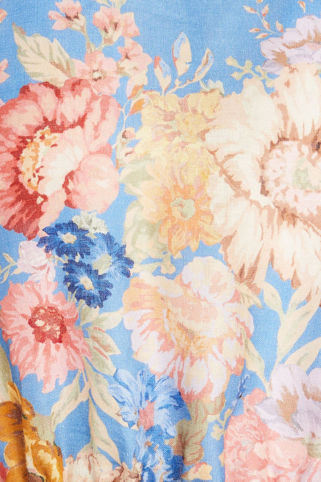 Belted floral-print linen mini dress in blue with long sleeves and bow detail — Zimmerman | Endless UAE