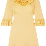 Yellow ruffled silk-blend mini dress with three-quarter sleeves — The Vampire's Wife | Endless UAE