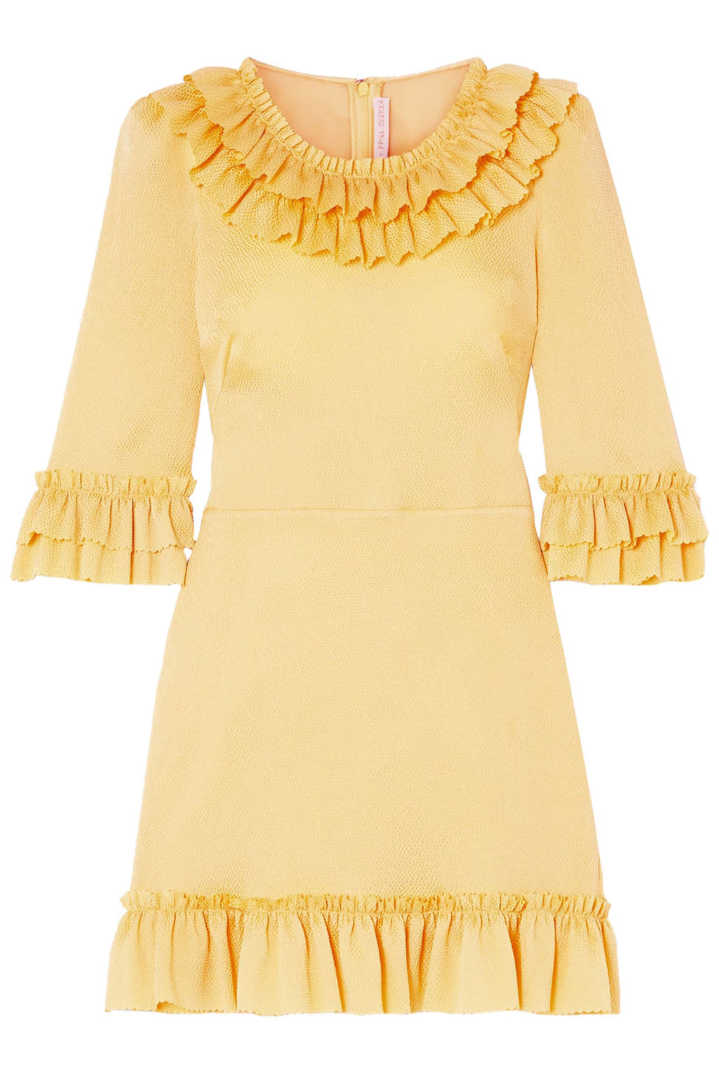 Yellow ruffled silk-blend mini dress with three-quarter sleeves — The Vampire's Wife | Endless UAE