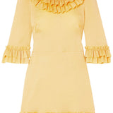Yellow ruffled silk-blend mini dress with three-quarter sleeves — The Vampire's Wife | Endless UAE