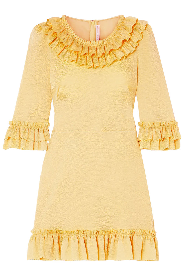 Yellow ruffled silk-blend mini dress with three-quarter sleeves — The Vampire's Wife | Endless UAE
