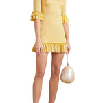 Yellow ruffled silk-blend mini dress with three-quarter sleeves — The Vampire's Wife | Endless UAE