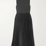 Charcoal grey sleeveless midi dress with fitted bodice and pleated satin-crepe skirt — Theory | Endless UAE