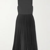 Charcoal grey sleeveless midi dress with fitted bodice and pleated satin-crepe skirt — Theory | Endless UAE