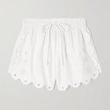 Offwhite Flowers Richelieu Shorts with scalloped edges and cutout details — FARM Rio | Endless UAE