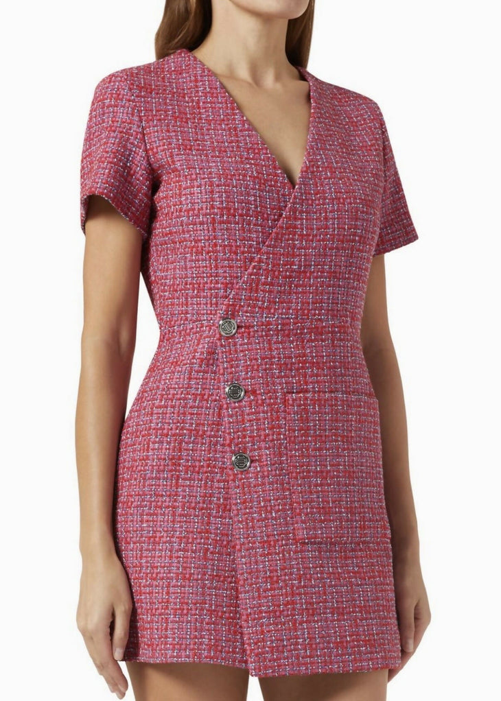 Cutout Tweed Mini Wrap Dress in Pink — Maje | Endless UAE