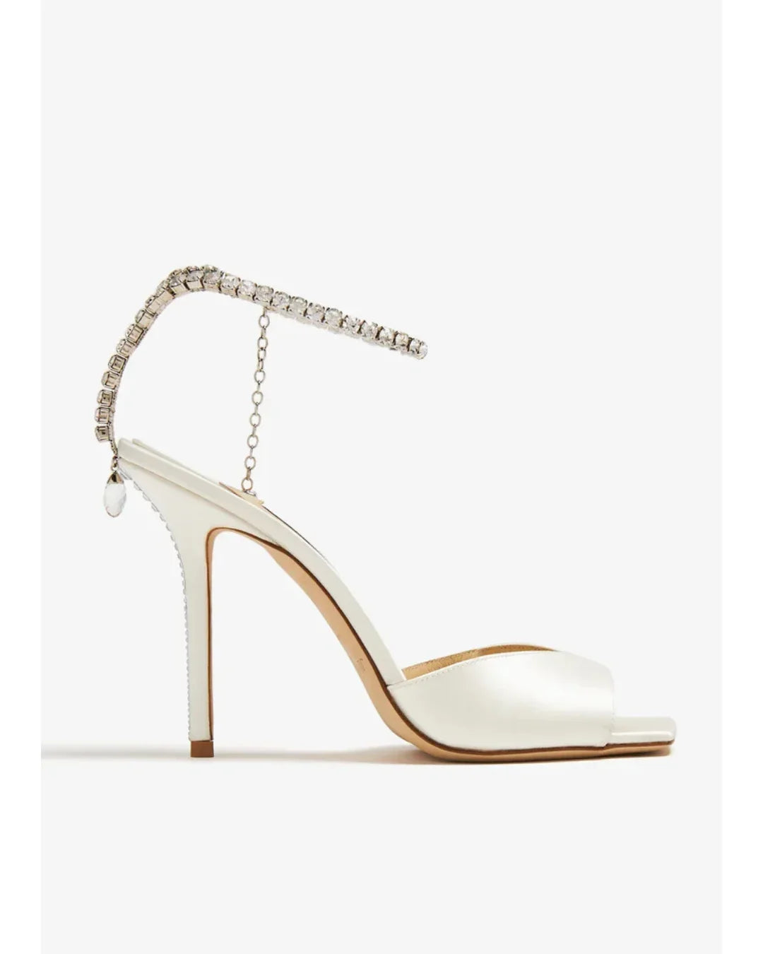 Saeda 100 cream satin sandal with crystal-embellished ankle strap — Jimmy Choo | Endless UAE