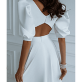 White Backless Puff-Sleeve Midi Dress - Endless - UAE Rental and Resale for Women's Fashion