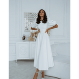 White Backless Puff-Sleeve Midi Dress - Endless - UAE Rental and Resale for Women's Fashion