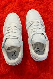 White Leather and Fabric LV Trainer Sneakers - Endless - UAE Rental and Resale for Women's Fashion