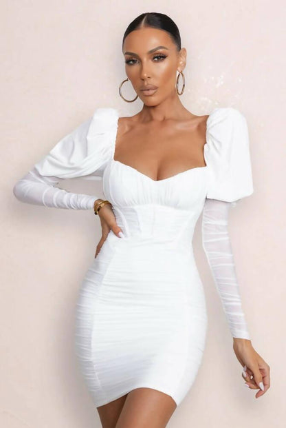 White Puff Sleeved Mini Dress - Endless