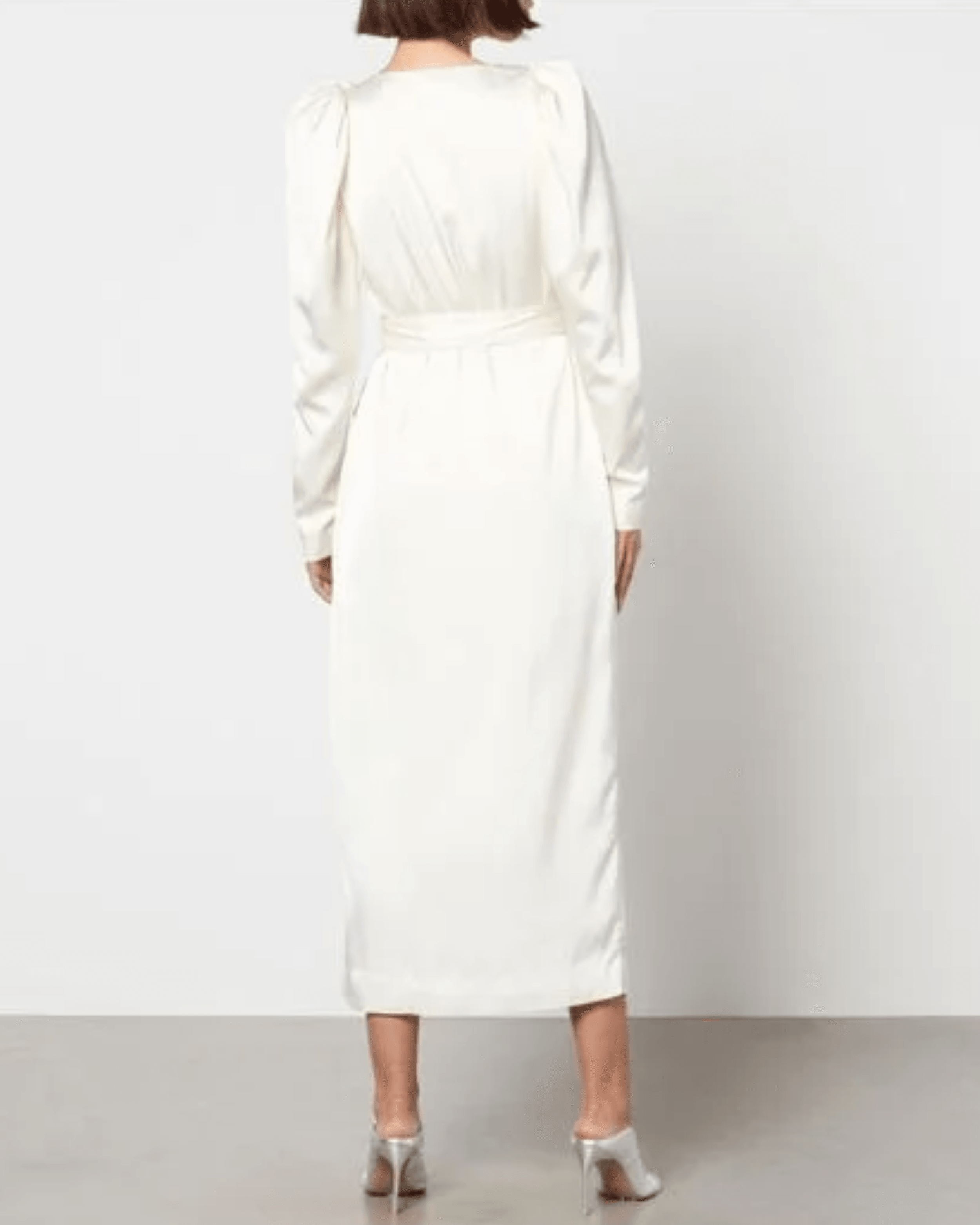 White Satin Wrap Midi Dress - Endless - UAE Rental and Resale for Women's Fashion