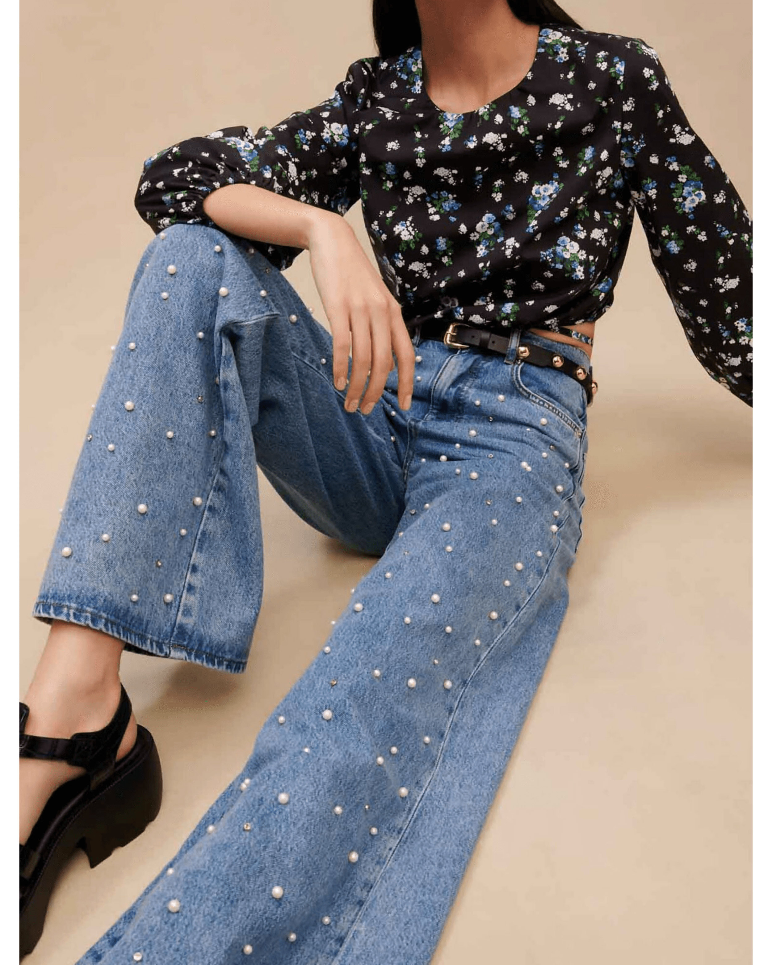 Wide-leg Jeans With Bead Embellishment - Endless - UAE Rental and Resale for Women's Fashion