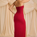 La Rochette Embellished Strapless Cowl-Neck Maxi Dress