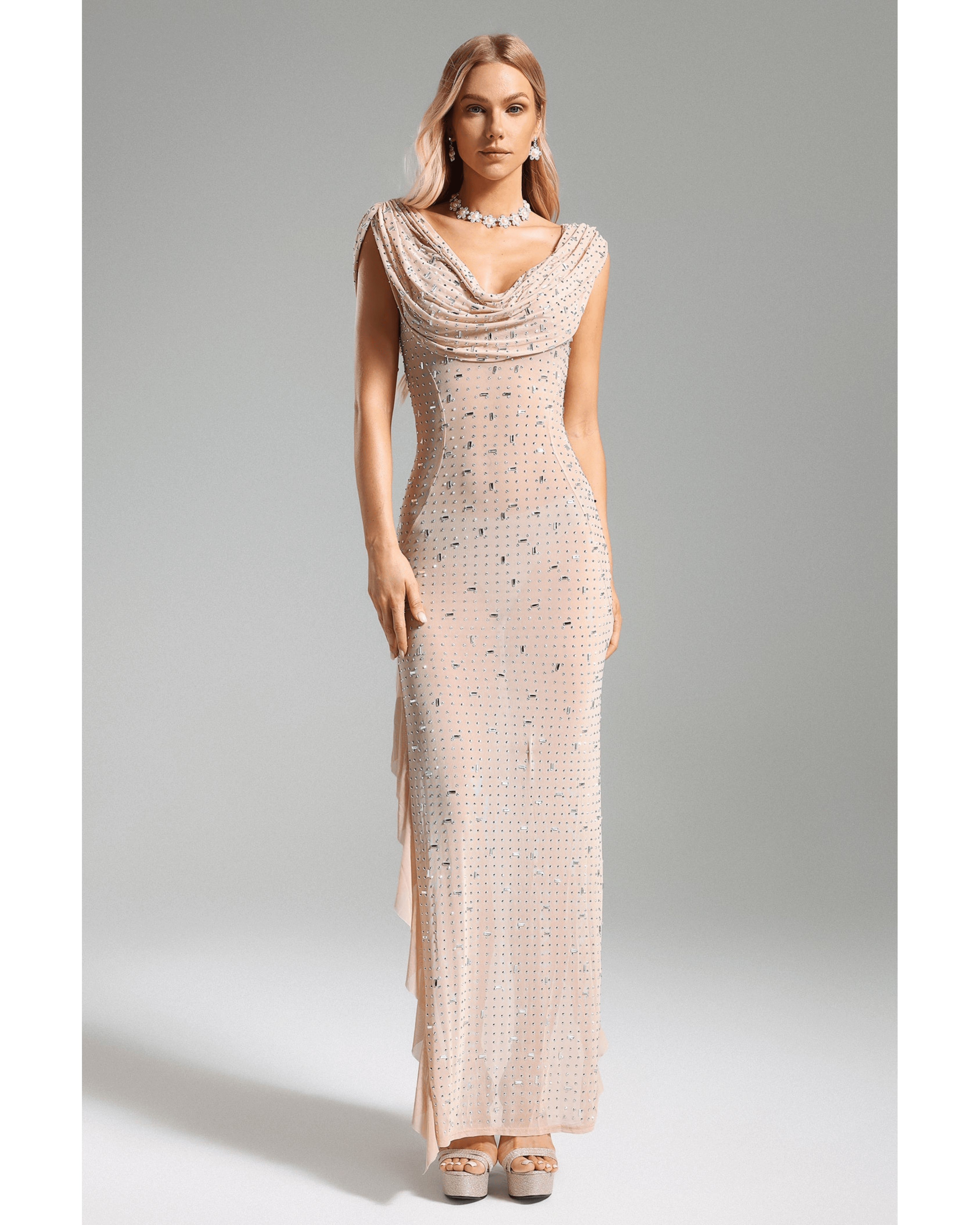 Xacier Diamante Mesh Slit Dress - Endless - UAE Rental and Resale for Women's Fashion