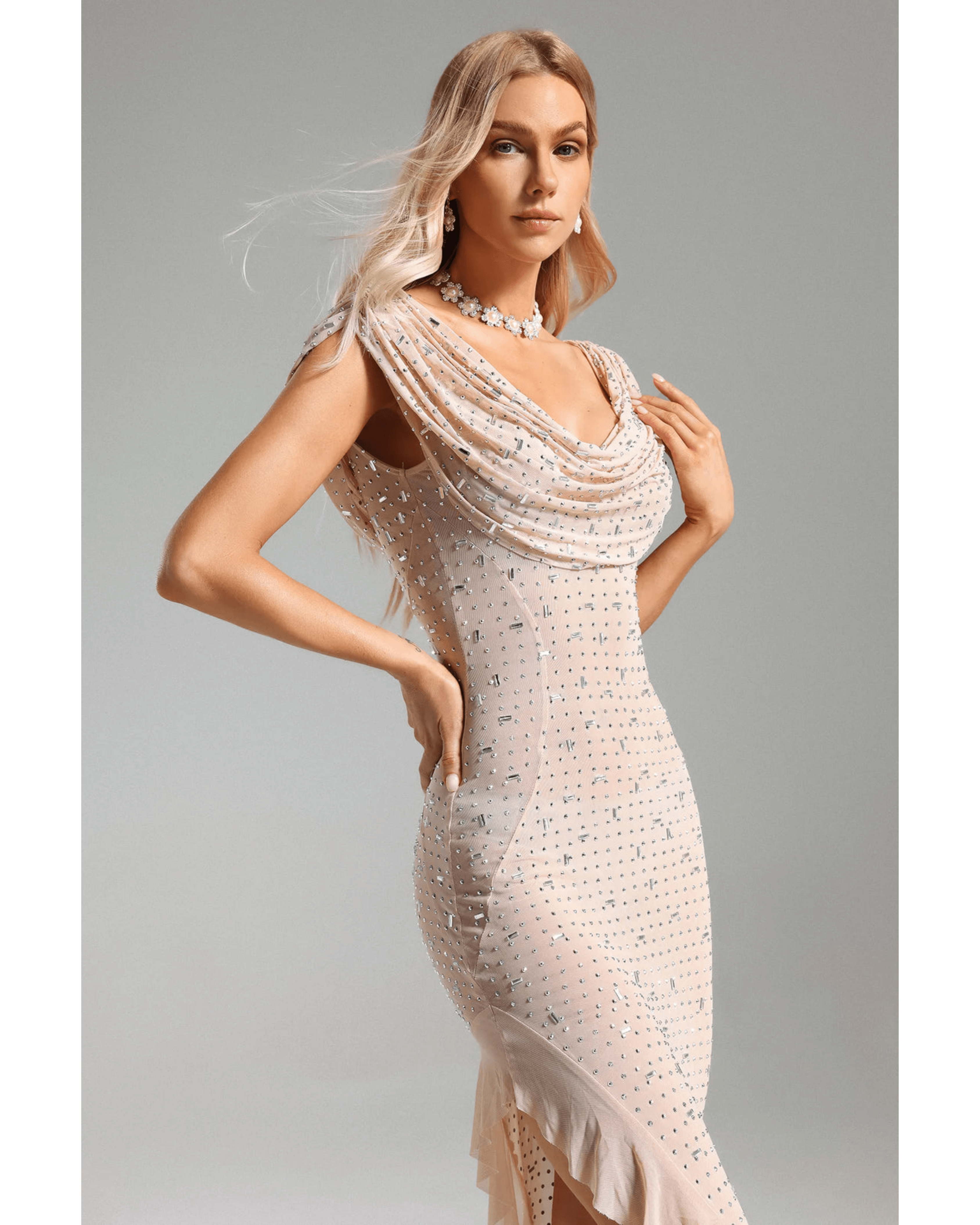 Xacier Diamante Mesh Slit Dress - Endless - UAE Rental and Resale for Women's Fashion