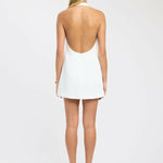 White halter mini dress with low scoop back and A-line silhouette — Kookai | Endless UAE