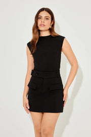 Black mini skirt with cargo pockets and belt detail — Odd Muse | Endless UAE