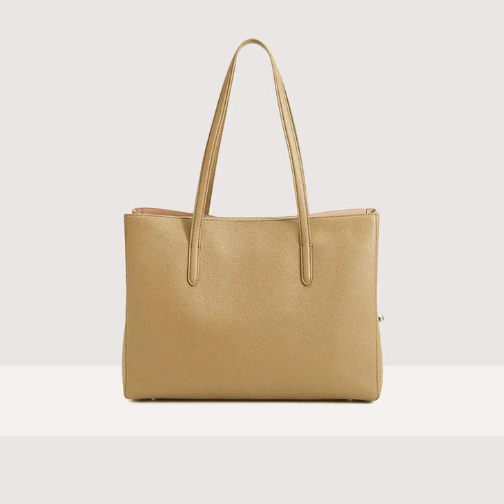 Beige leather tote bag with dual handles and minimalist design — Coccinelle | Endless UAE