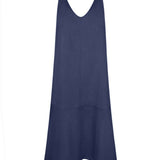 Navy linen slip dress with V-neckline and relaxed A-line silhouette on white background — AG Studio | Endless UAE