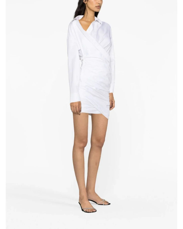 White asymmetric cotton shirtdress with long sleeves — Alexander Wang | Endless UAE