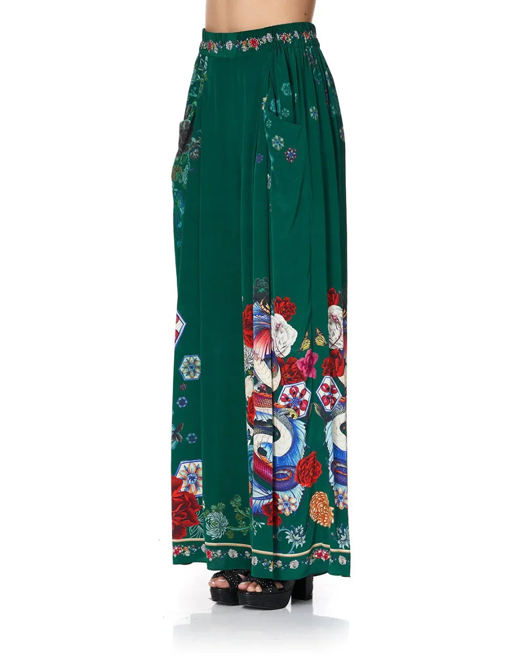 Emerald Wide Leg Pant with Gathered Pockets and Floral Print — Camilla | Endless UAE