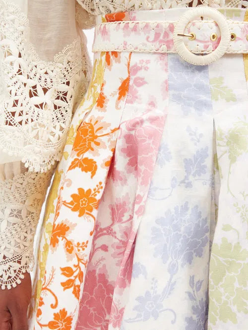 High-rise pleated floral-print poplin mini skirt with colorful pastel blooms — Zimmermann | Endless UAE