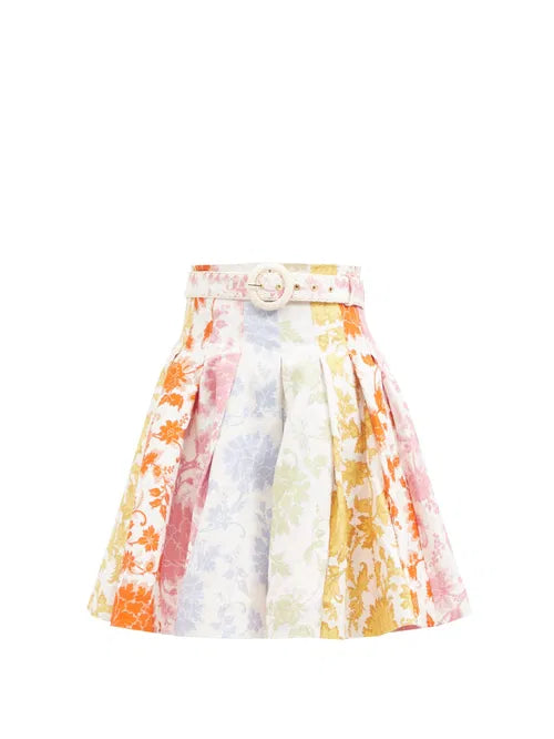 High-rise pleated floral-print poplin mini skirt with colorful pastel blooms — Zimmermann | Endless UAE