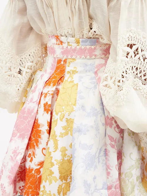 High-rise pleated floral-print poplin mini skirt with colorful pastel blooms — Zimmermann | Endless UAE