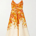 Zimmermann High Tide Picnic orange floral-print linen midi dress with spaghetti straps and gradient design — Zimmermann | Endless UAE