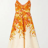 Zimmermann High Tide Picnic orange floral-print linen midi dress with spaghetti straps and gradient design — Zimmermann | Endless UAE