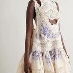 Natura Lace Patch Mini dress in cream with lavender floral detail — Zimmermann | Endless UAE