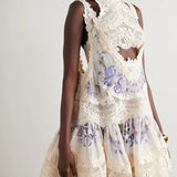 Natura Lace Patch Mini dress in cream with lavender floral detail — Zimmermann | Endless UAE